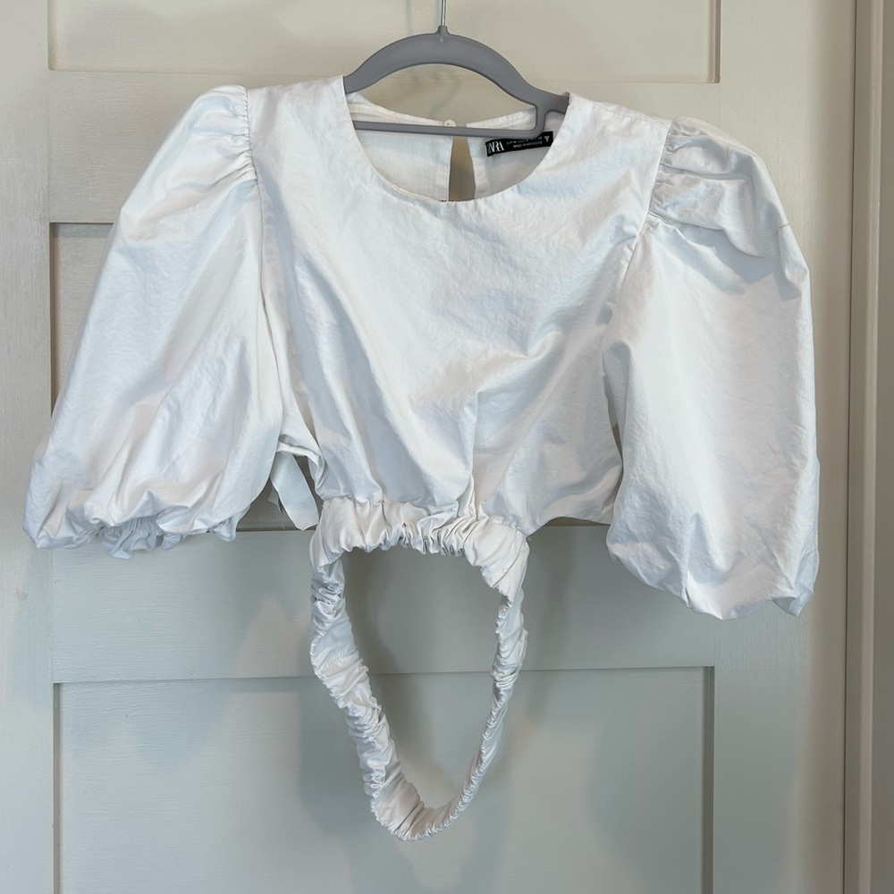 Zara White Puff Sleeve Crop Top